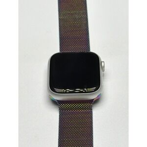 Apple Watch Series 9 45mm GPS Silver Aluminum Case Iridescent Band